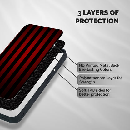 Red Black Stripes Shockproof Hybrid Protection (Metal + TPU) Back Case Cover