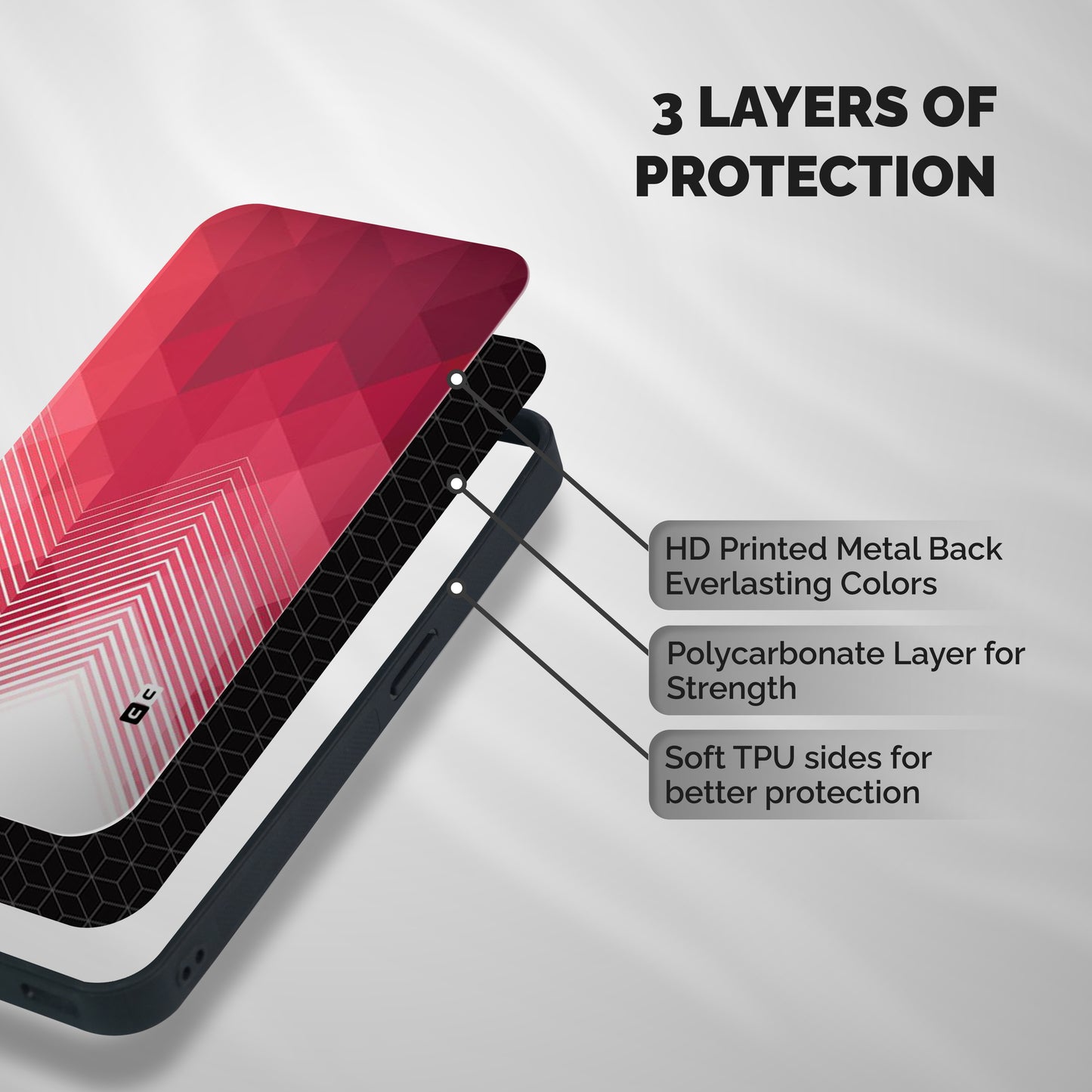 Red Chevron Abstract Shockproof Hybrid Protection (Metal + TPU) Back Case Cover