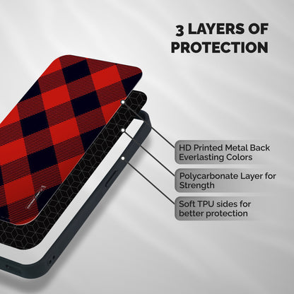 Red Diagonal Check Shockproof Hybrid Protection (Metal + TPU) Back Case Cover