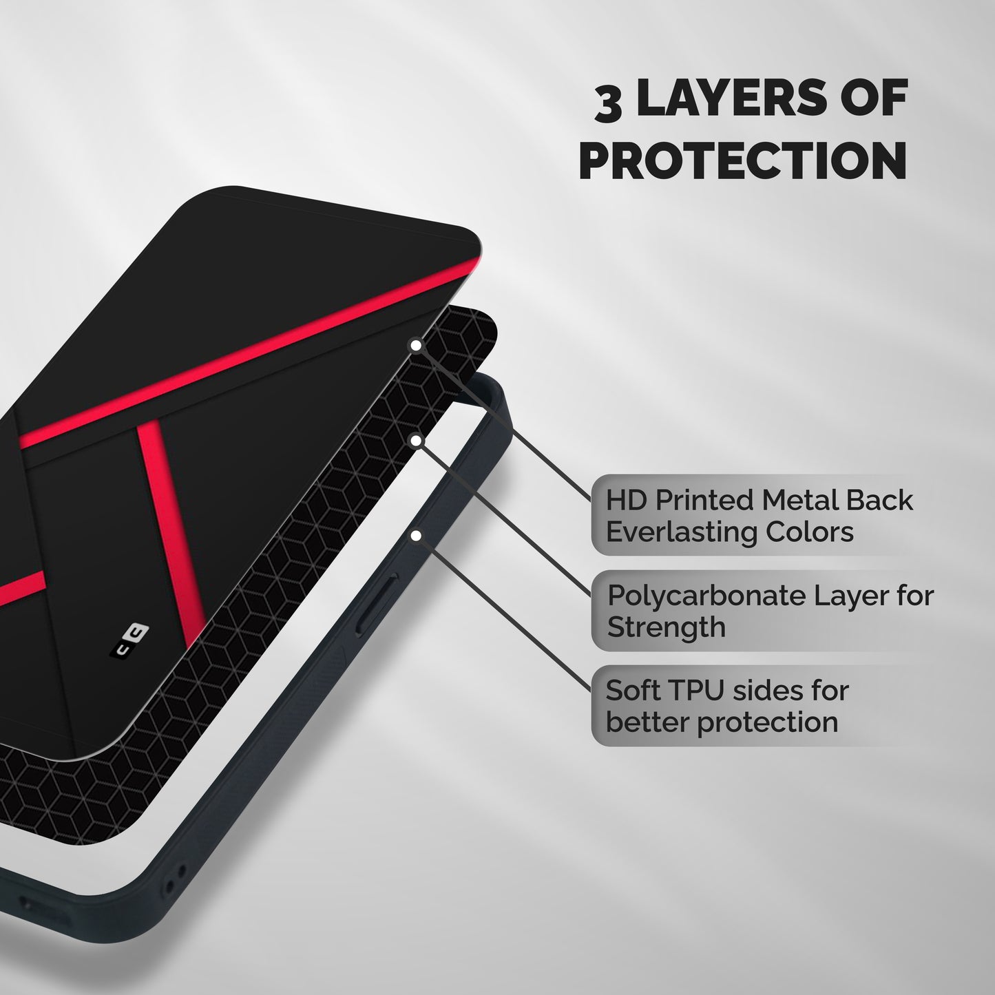 Red Disort Stripes Shockproof Hybrid Protection (Metal + TPU) Back Case Cover