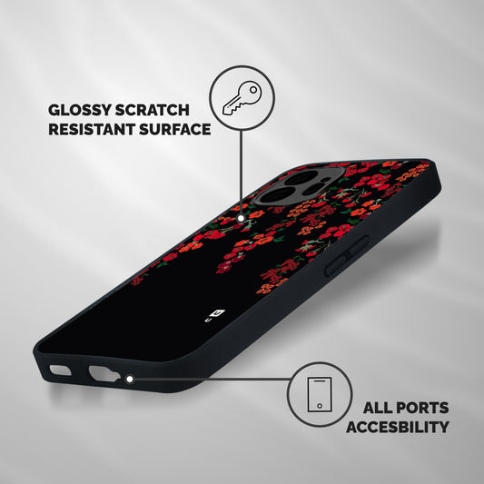 Red Floral Pattern Shockproof Hybrid Protection (Metal + TPU) Back Case Cover