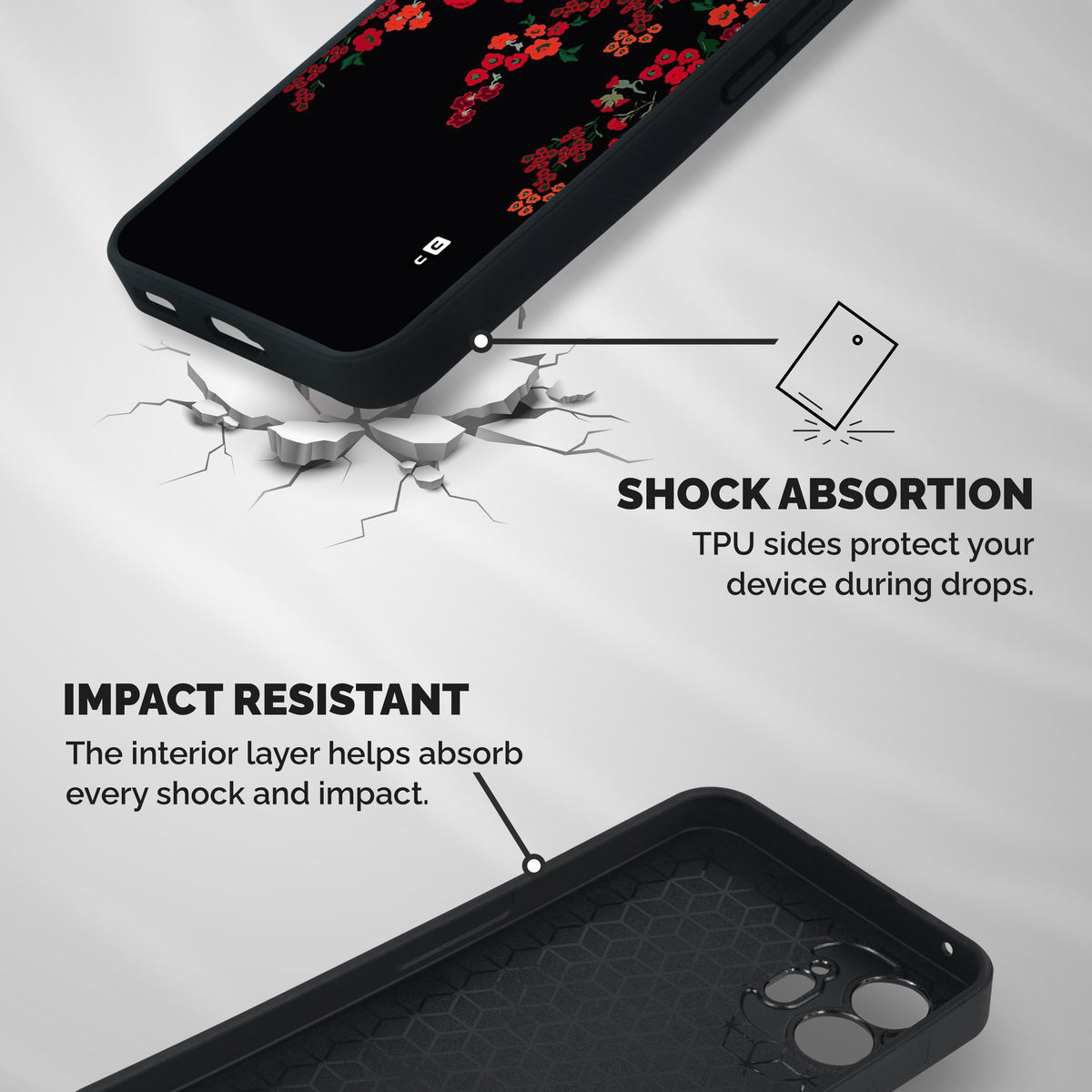 Red Floral Pattern Shockproof Hybrid Protection (Metal + TPU) Back Case Cover