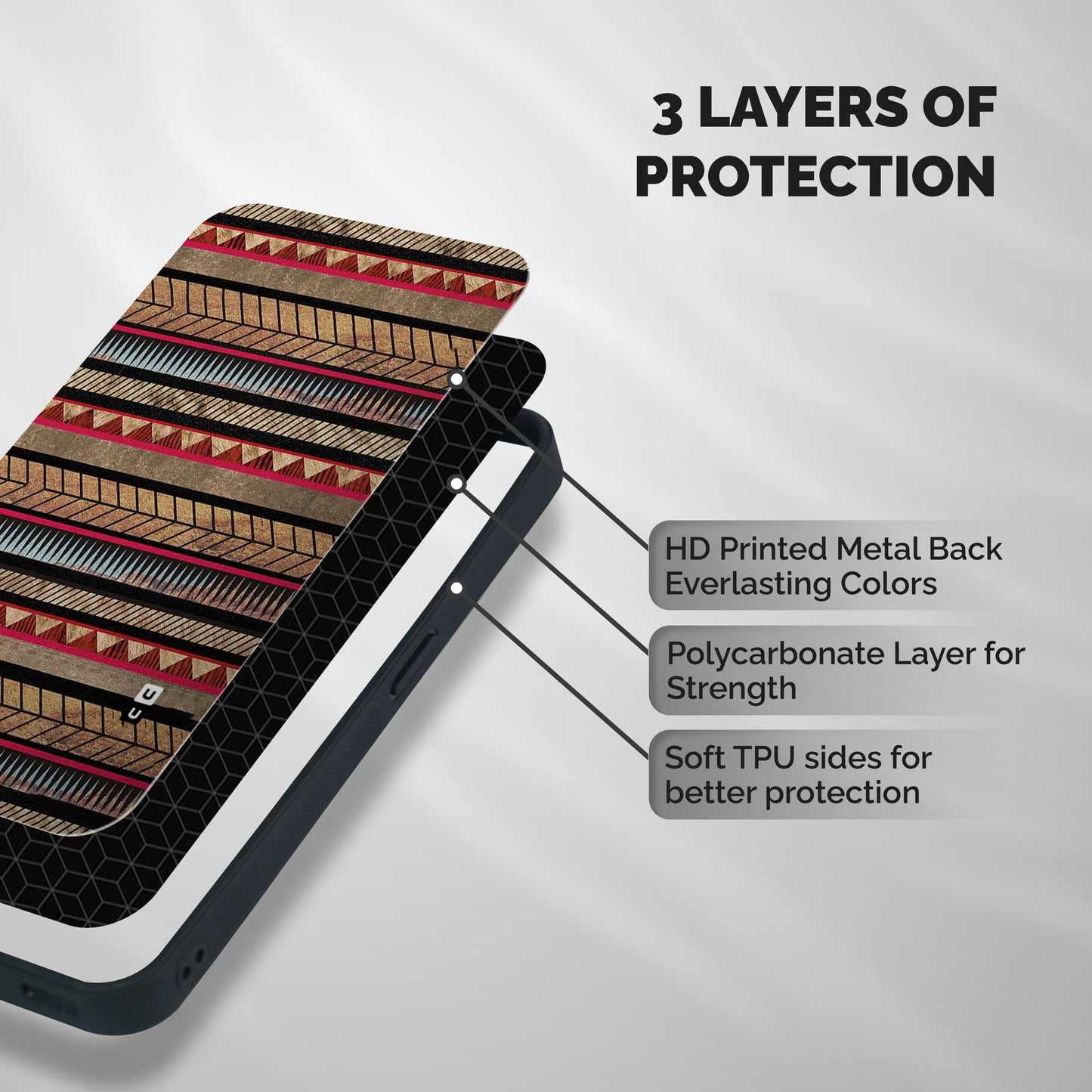 Red Indie Pattern Shockproof Hybrid Protection (Metal + TPU) Back Case Cover