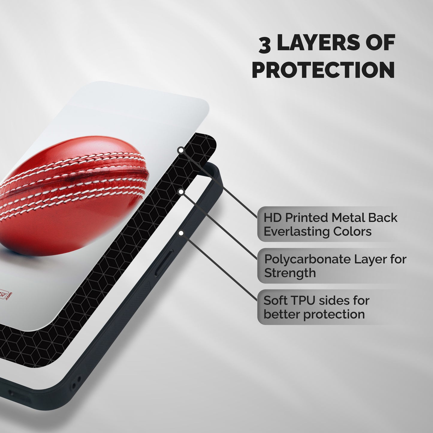 Red International Cricket Ball Shockproof Hybrid Protection (Metal + TPU) Back Case Cover