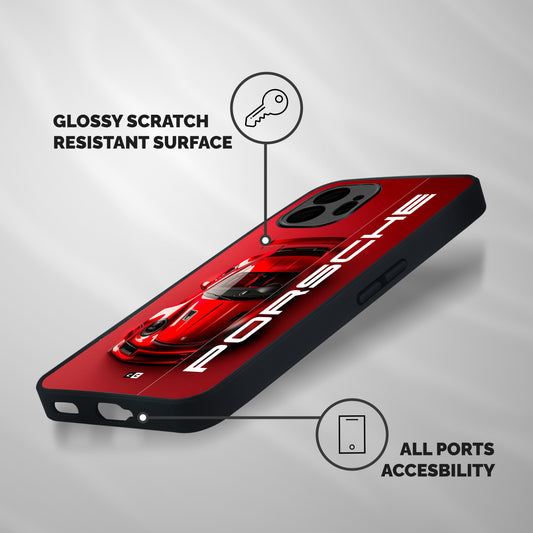 Red Porsche Shockproof Hybrid Protection (Metal + TPU) Back Case Cover