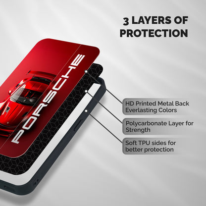 Red Porsche Shockproof Hybrid Protection (Metal + TPU) Back Case Cover