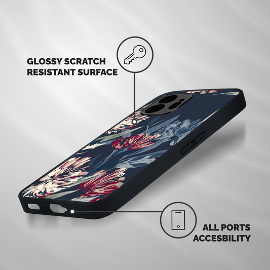 Red Rugged Floral Pattern Shockproof Hybrid Protection (Metal + TPU) Back Case Cover