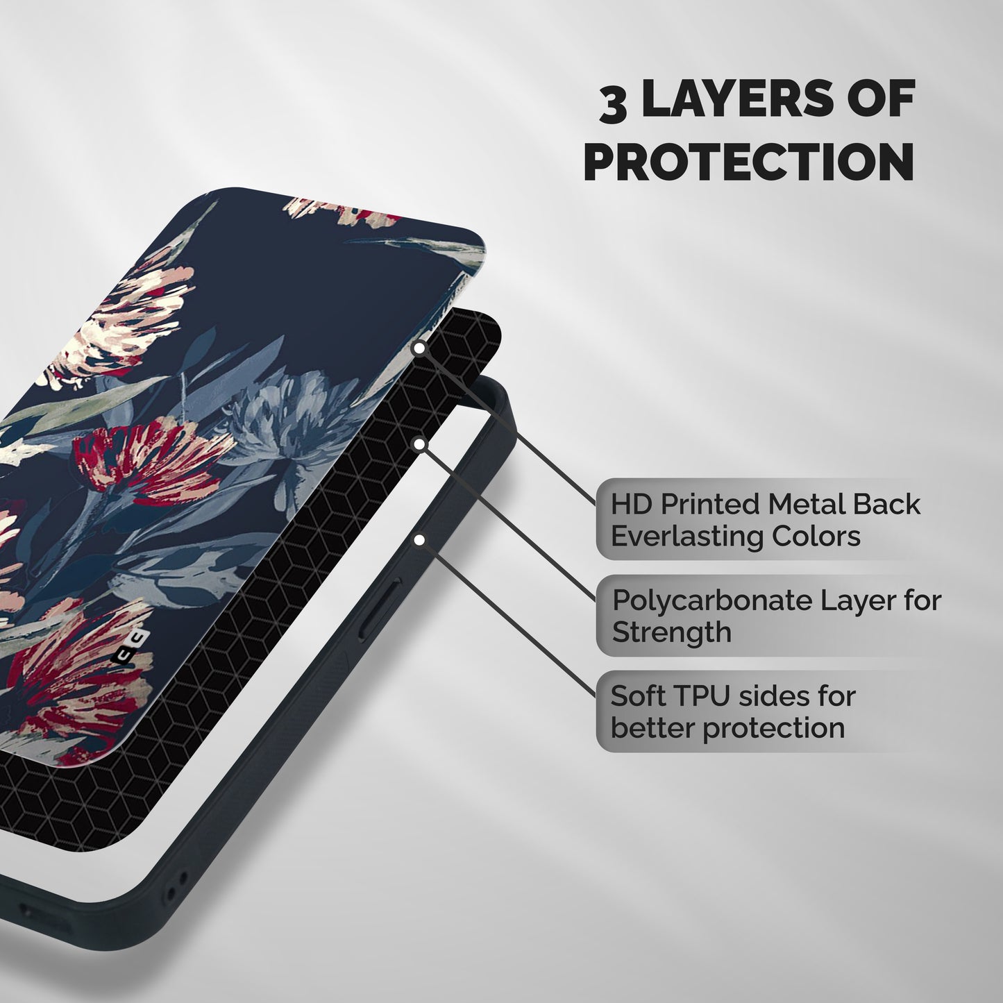 Red Rugged Floral Pattern Shockproof Hybrid Protection (Metal + TPU) Back Case Cover