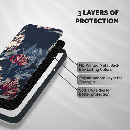 Red Rugged Floral Pattern Shockproof Hybrid Protection (Metal + TPU) Back Case Cover
