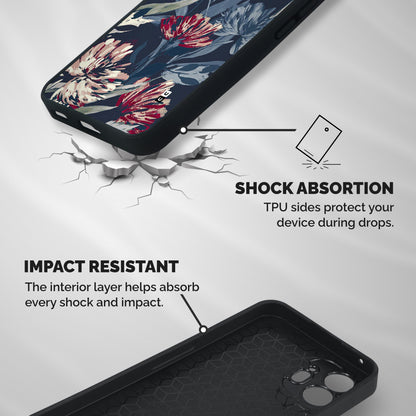 Red Rugged Floral Pattern Shockproof Hybrid Protection (Metal + TPU) Back Case Cover