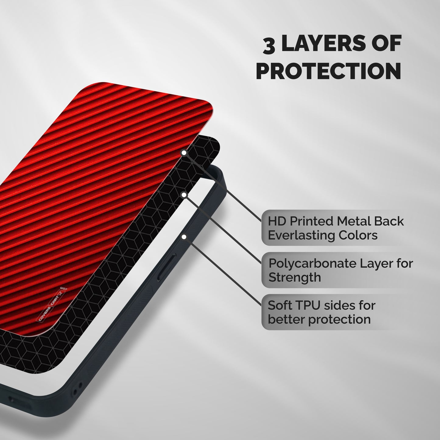 Red Rugged Stripes Shockproof Hybrid Protection (Metal + TPU) Back Case Cover
