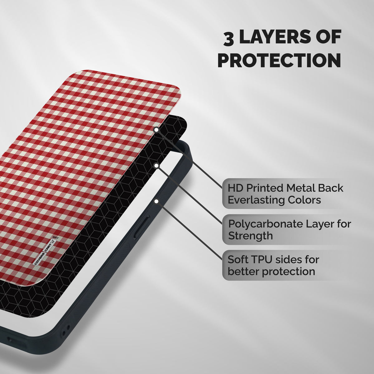 Red White Check Shockproof Hybrid Protection (Metal + TPU) Back Case Cover