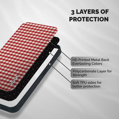 Red White Check Shockproof Hybrid Protection (Metal + TPU) Back Case Cover