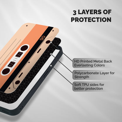 Retro Cassete Shockproof Hybrid Protection (Metal + TPU) Back Case Cover
