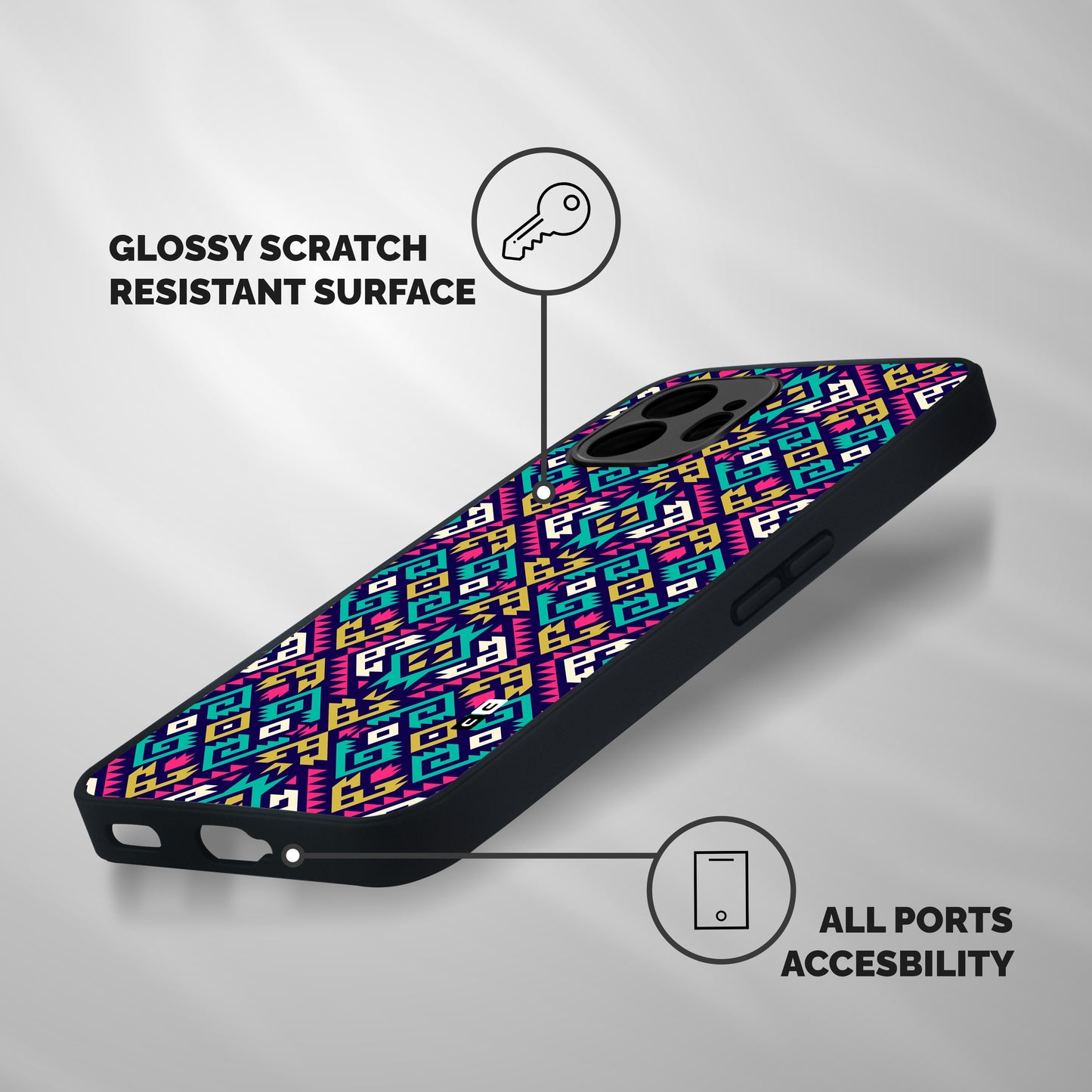 Retro Geometric Pattern Shockproof Hybrid Protection (Metal + TPU) Back Case Cover