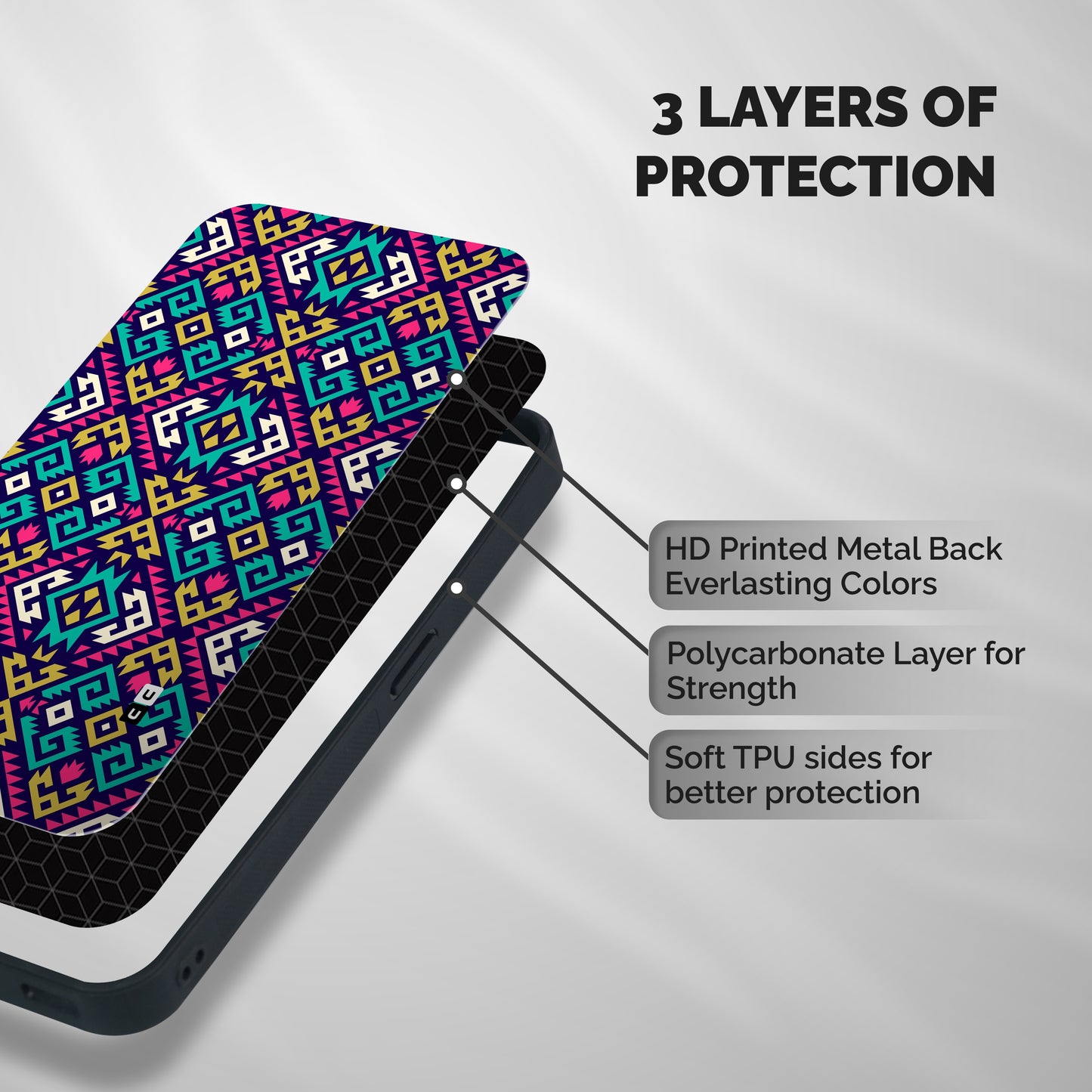 Retro Geometric Pattern Shockproof Hybrid Protection (Metal + TPU) Back Case Cover