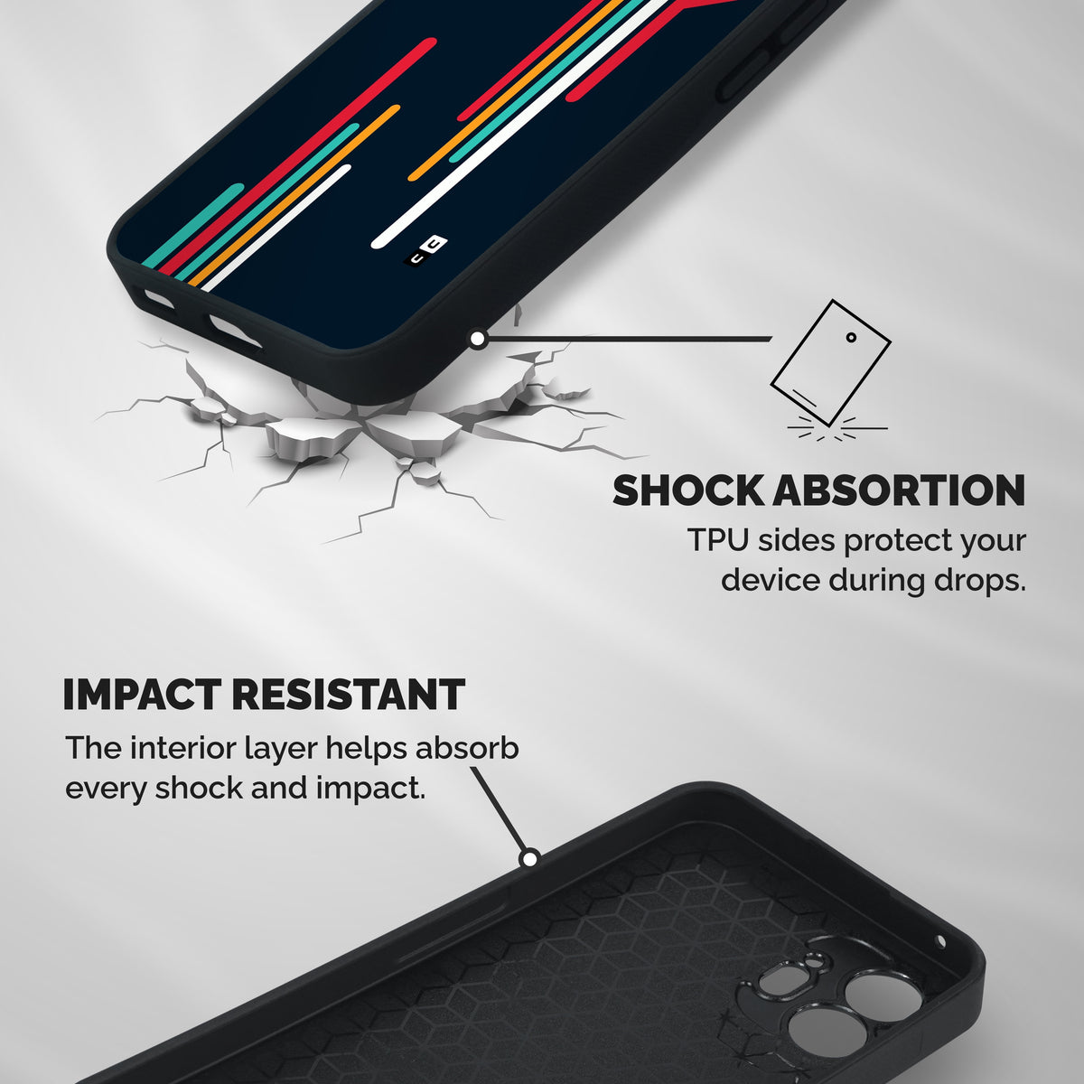 Retro Lines Minimal Stripes Shockproof Hybrid Protection (Metal + TPU) Back Case Cover