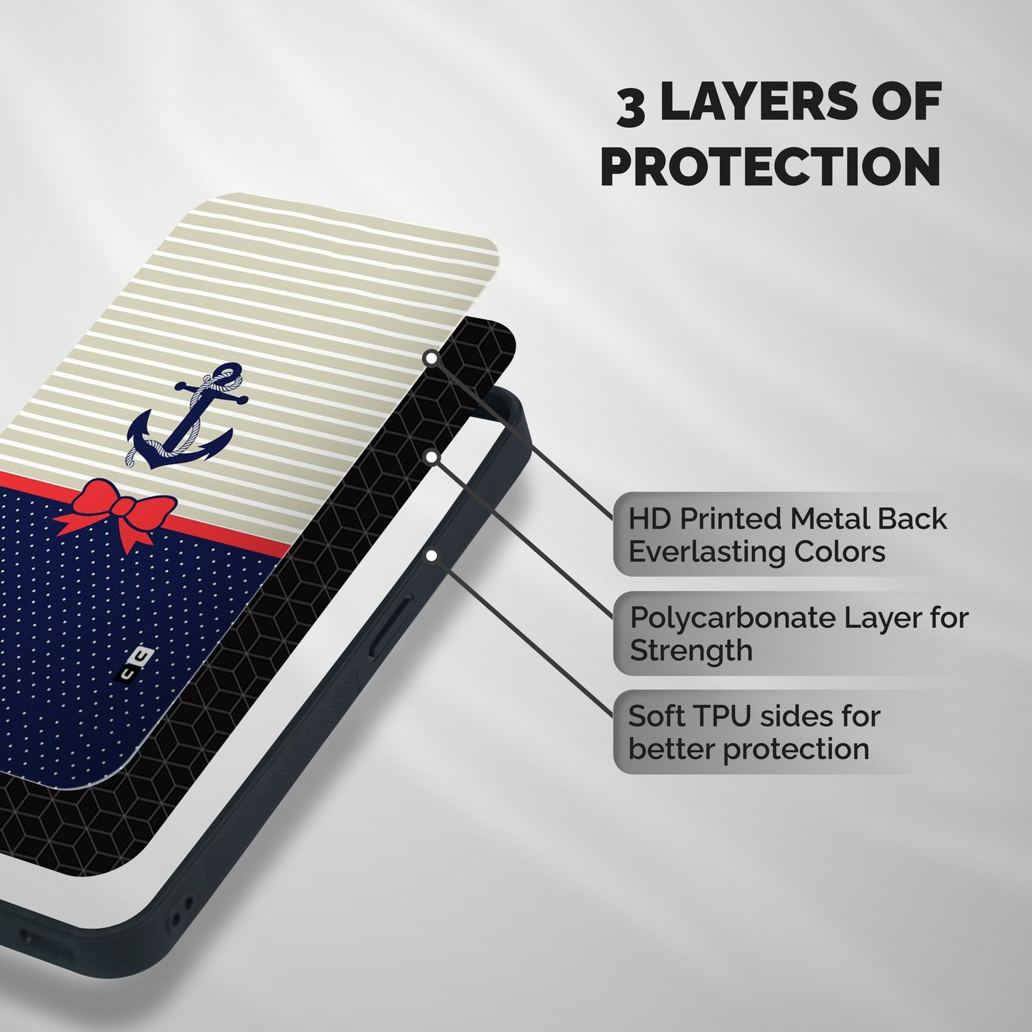 Ribbon Anchor Shockproof Hybrid Protection (Metal + TPU) Back Case Cover