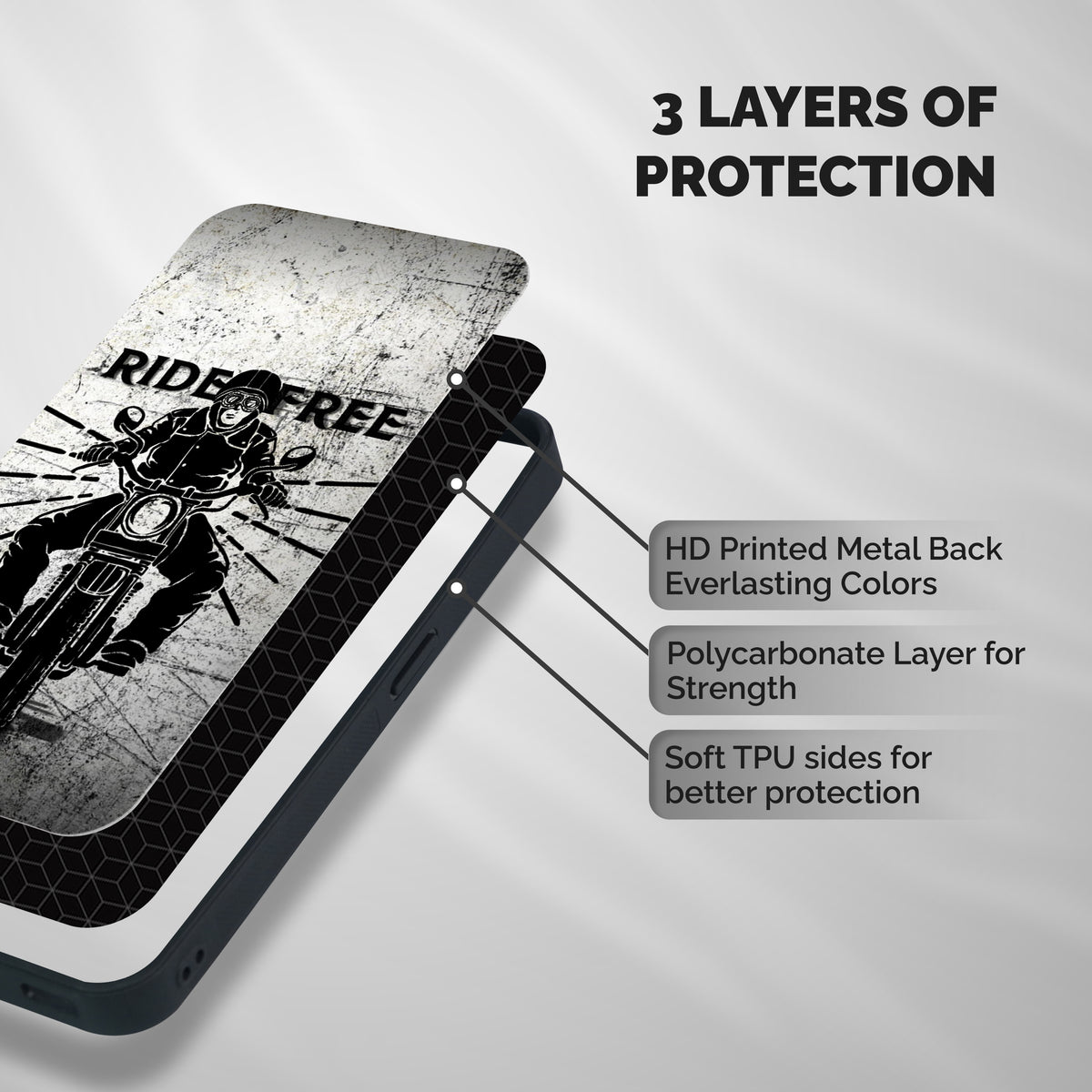 Ride Free Shockproof Hybrid Protection (Metal + TPU) Back Case Cover