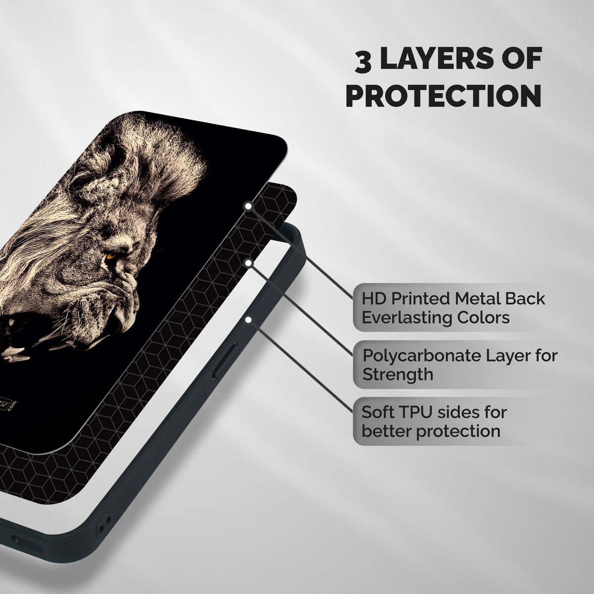 Roaring Lion Shockproof Hybrid Protection (Metal + TPU) Back Case Cover