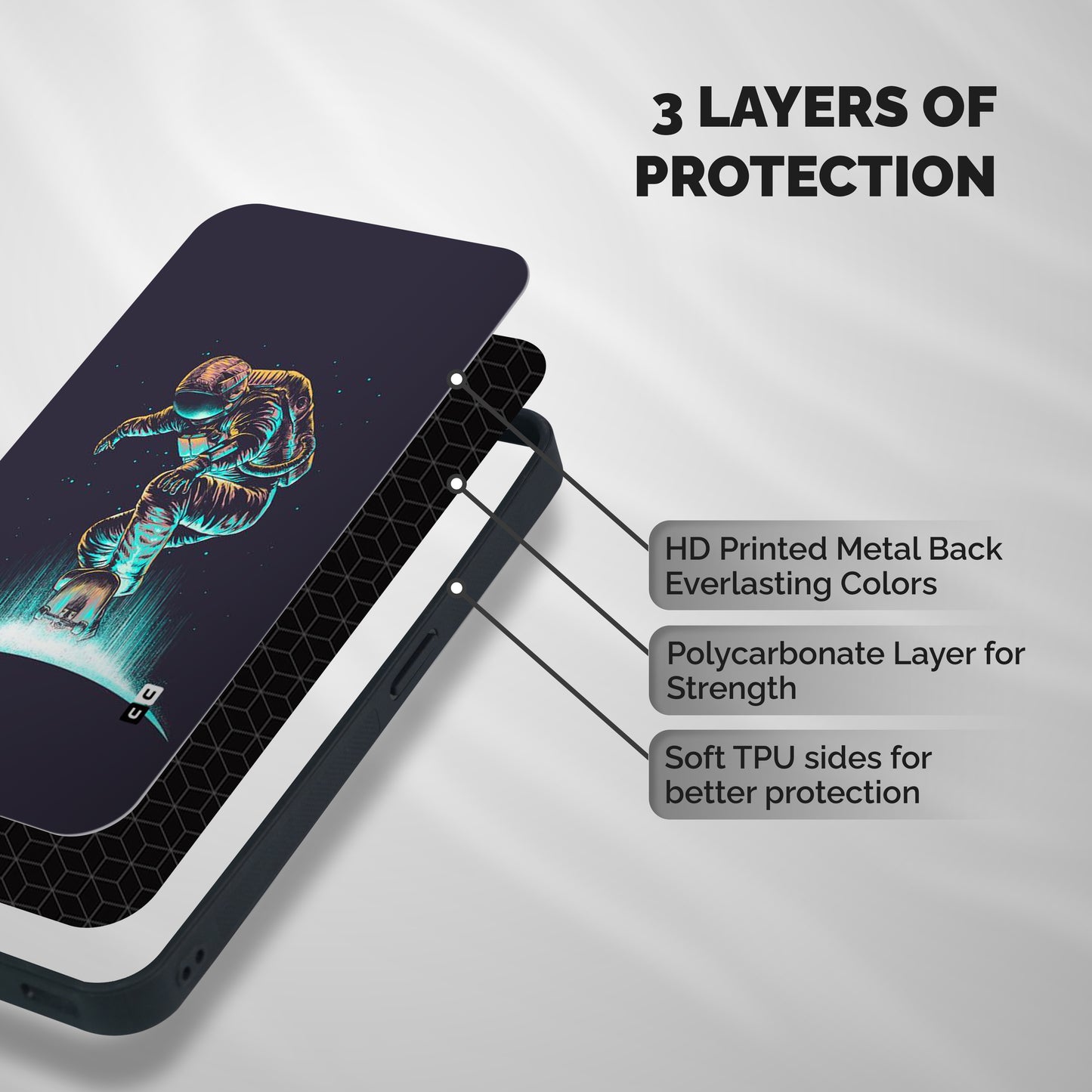 Rolling Spaceman Shockproof Hybrid Protection (Metal + TPU) Back Case Cover