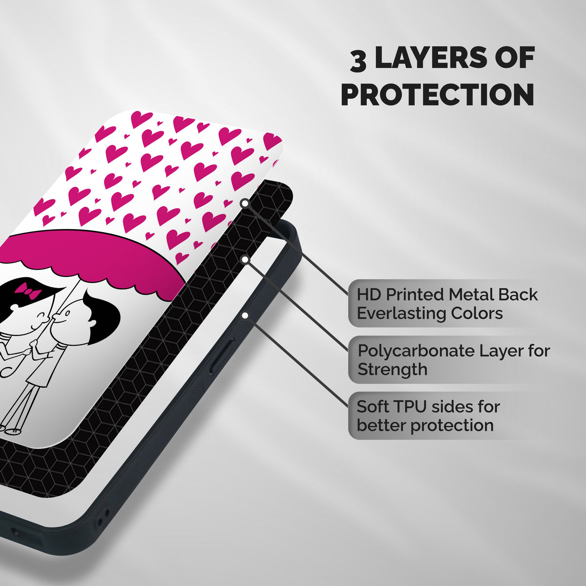 Romantic Couples with Hearts Shockproof Hybrid Protection (Metal + TPU) Back Case Cover
