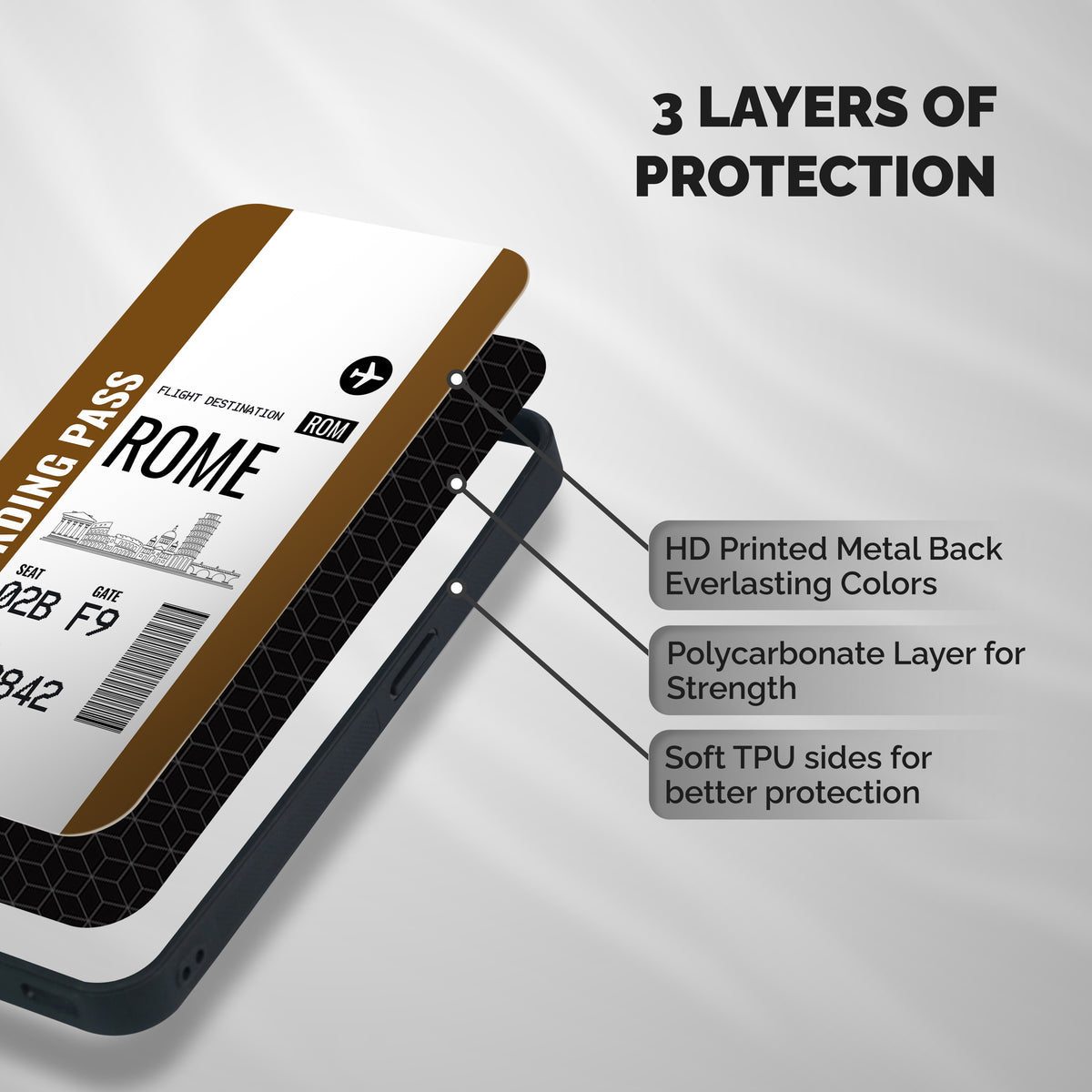 Rome Boarding Pass Shockproof Hybrid Protection (Metal + TPU) Back Case Cover