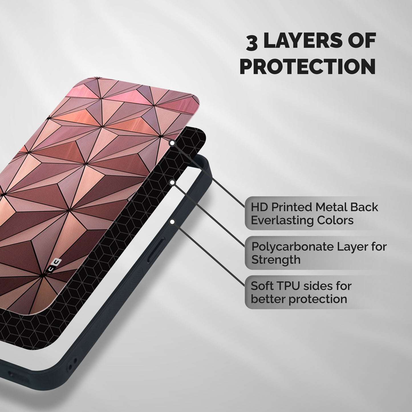 Rosegold Abstract Shapes Shockproof Hybrid Protection (Metal + TPU) Back Case Cover