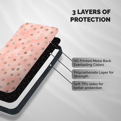 RoseGold Polka Dots Shockproof Hybrid Protection (Metal + TPU) Back Case Cover