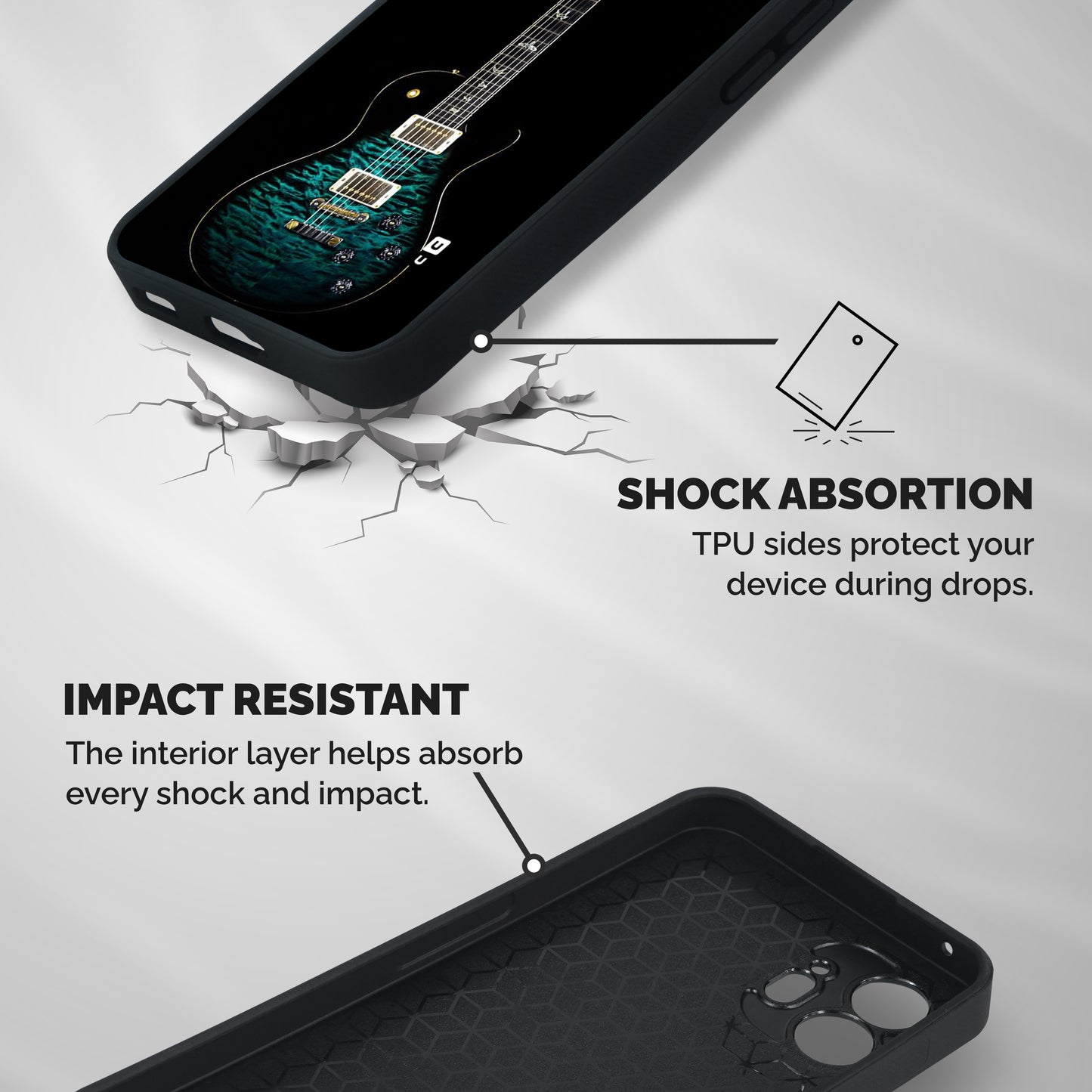 Royal Green Guitar Shockproof Hybrid Protection (Metal + TPU) Back Case Cover