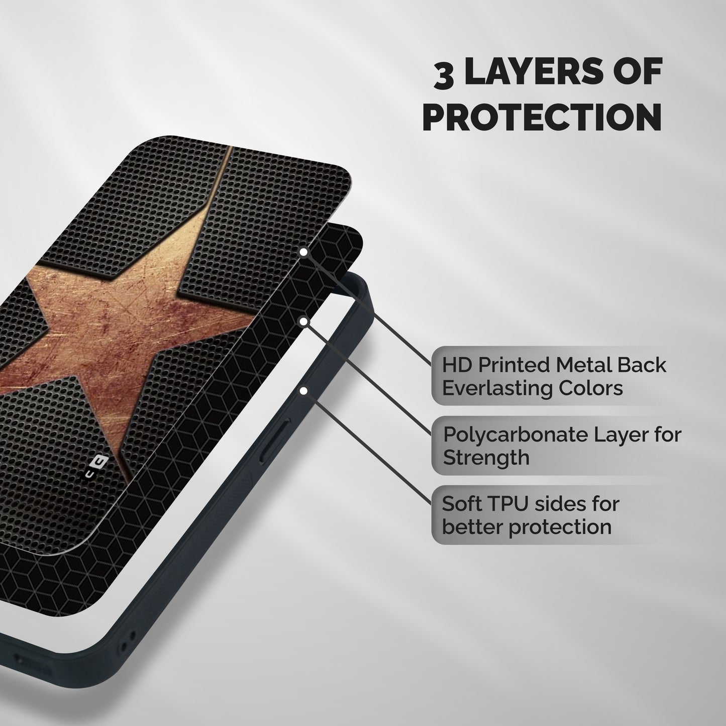 Rugged Gold Star Shockproof Hybrid Protection (Metal + TPU) Back Case Cover