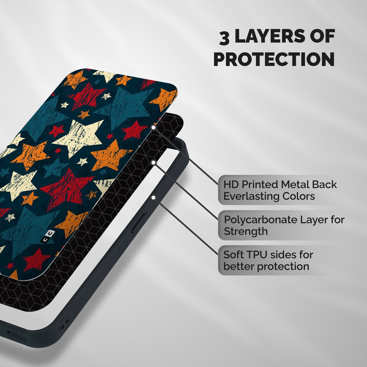 Rugged Star Design Shockproof Hybrid Protection (Metal + TPU) Back Case Cover
