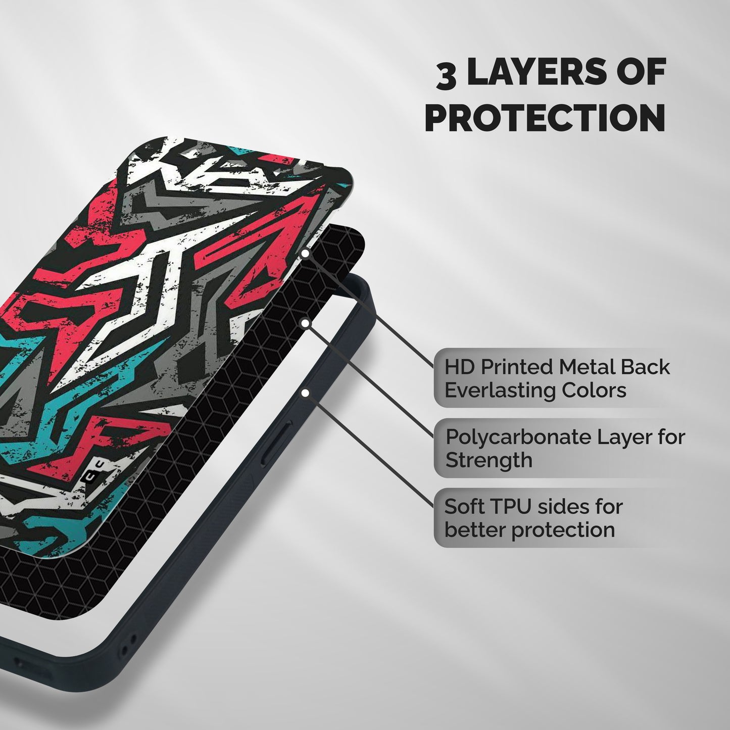 Rugged Strike Abstract Shockproof Hybrid Protection (Metal + TPU) Back Case Cover