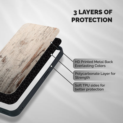Rugged Wooden Texture Shockproof Hybrid Protection (Metal + TPU) Back Case Cover