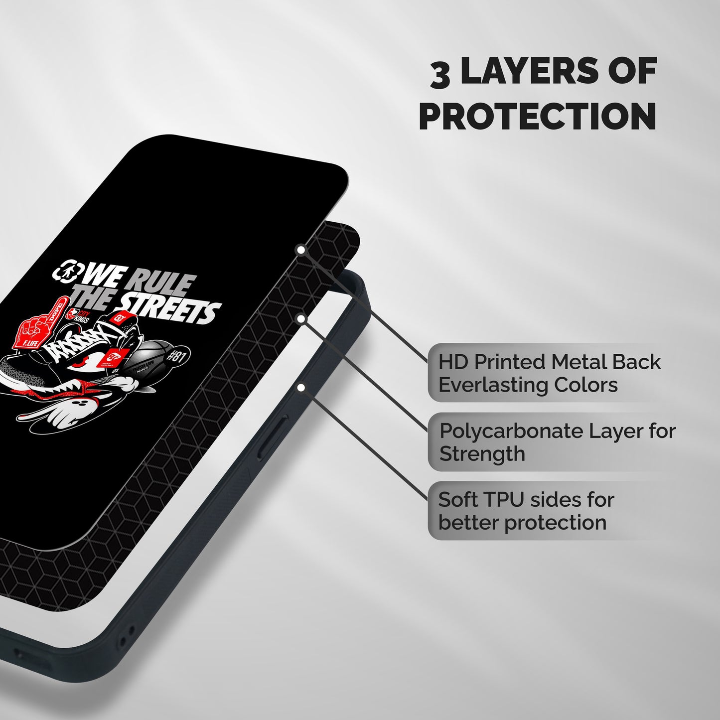 Rule The Streets Shockproof Hybrid Protection (Metal + TPU) Back Case Cover