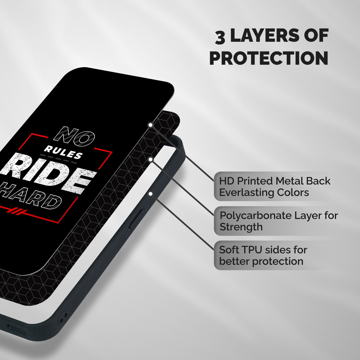 Rules Ride Hard Shockproof Hybrid Protection (Metal + TPU) Back Case Cover