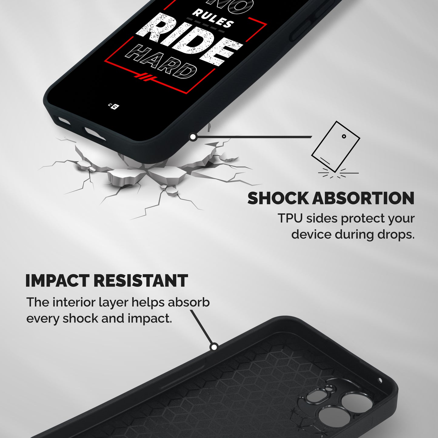 Rules Ride Hard Shockproof Hybrid Protection (Metal + TPU) Back Case Cover