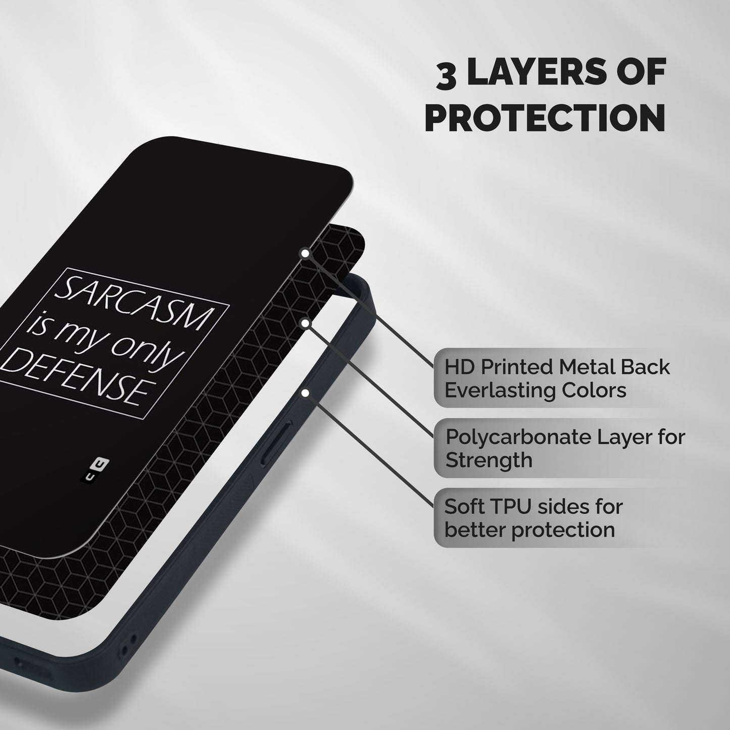 Sarcasm Defence Shockproof Hybrid Protection (Metal + TPU) Back Case Cover