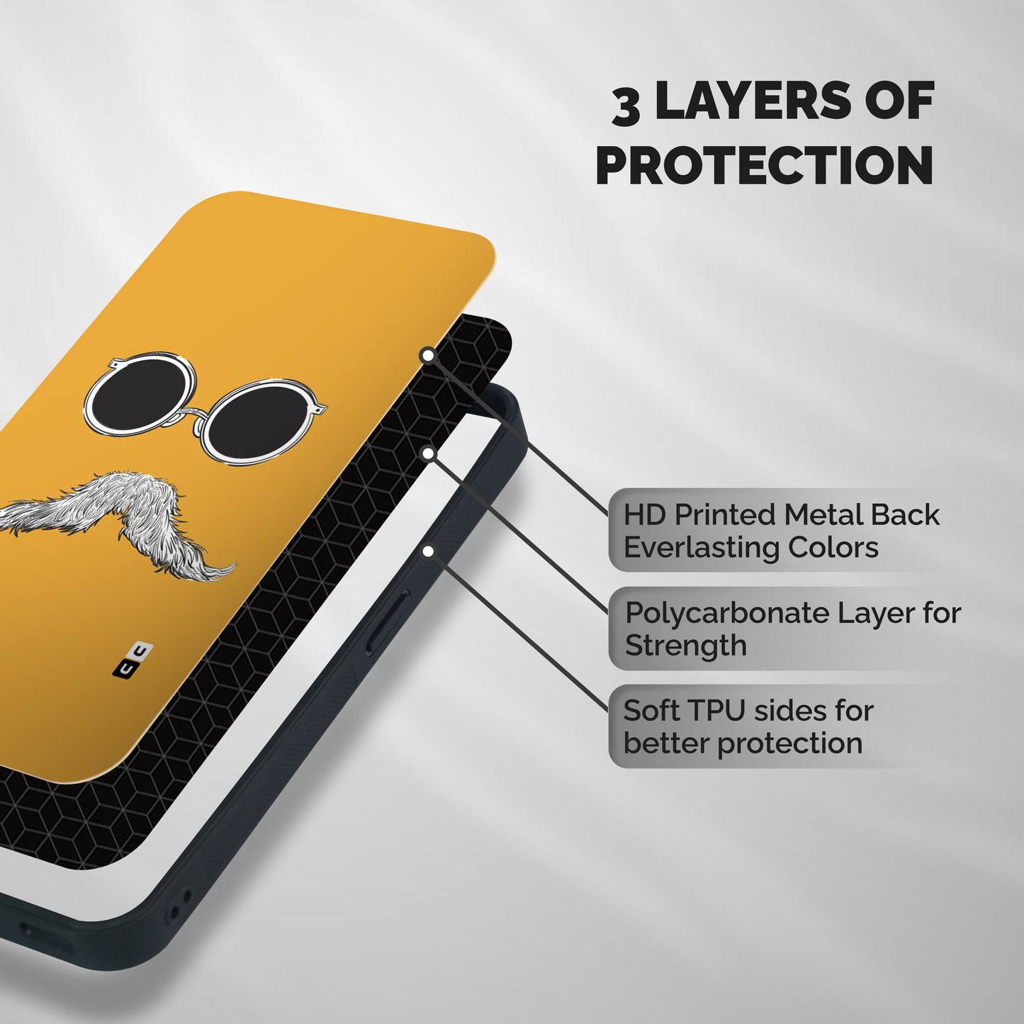 Sassy Mustache Shockproof Hybrid Protection (Metal + TPU) Back Case Cover