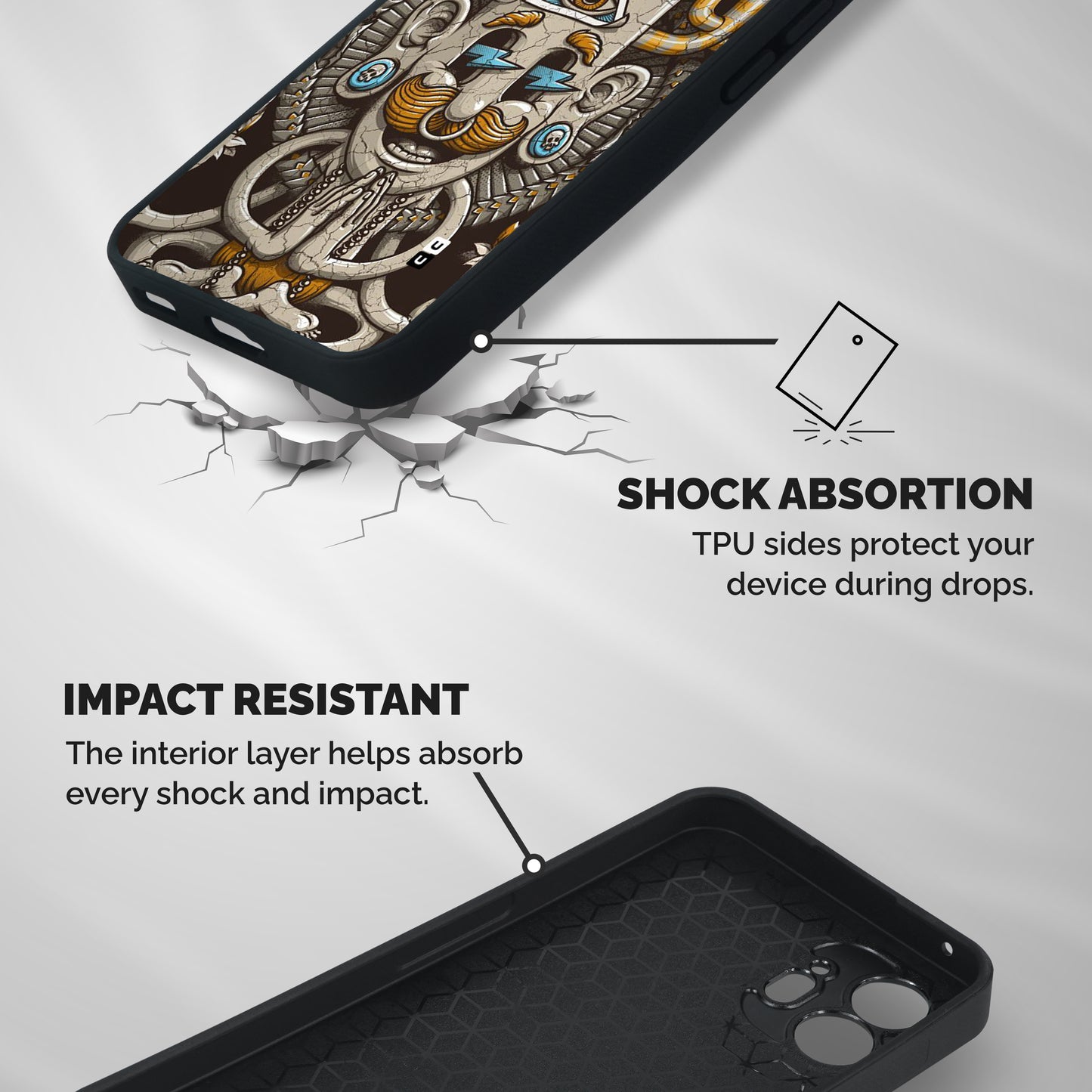 Sculpture Design Shockproof Hybrid Protection (Metal + TPU) Back Case Cover