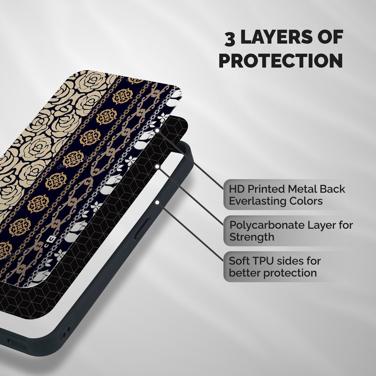 Seamless Pattern Shockproof Hybrid Protection (Metal + TPU) Back Case Cover
