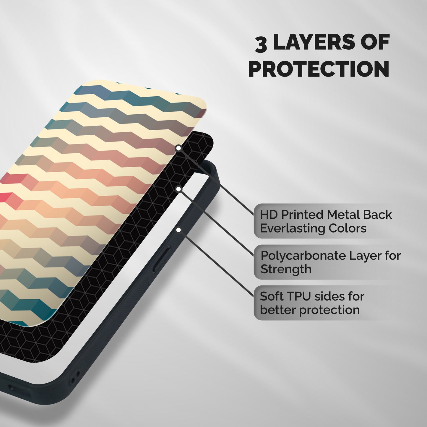Seamless ZigZag Design Shockproof Hybrid Protection (Metal + TPU) Back Case Cover