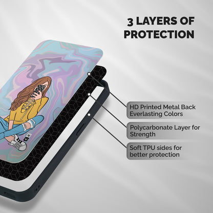 Selfie Girl Illustration Shockproof Hybrid Protection (Metal + TPU) Back Case Cover