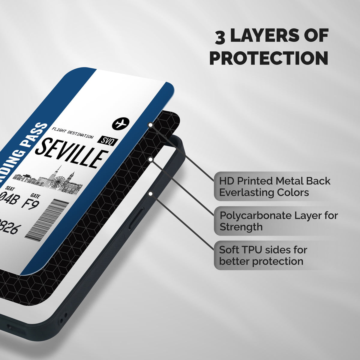 Seville Boarding Pass Shockproof Hybrid Protection (Metal + TPU) Back Case Cover