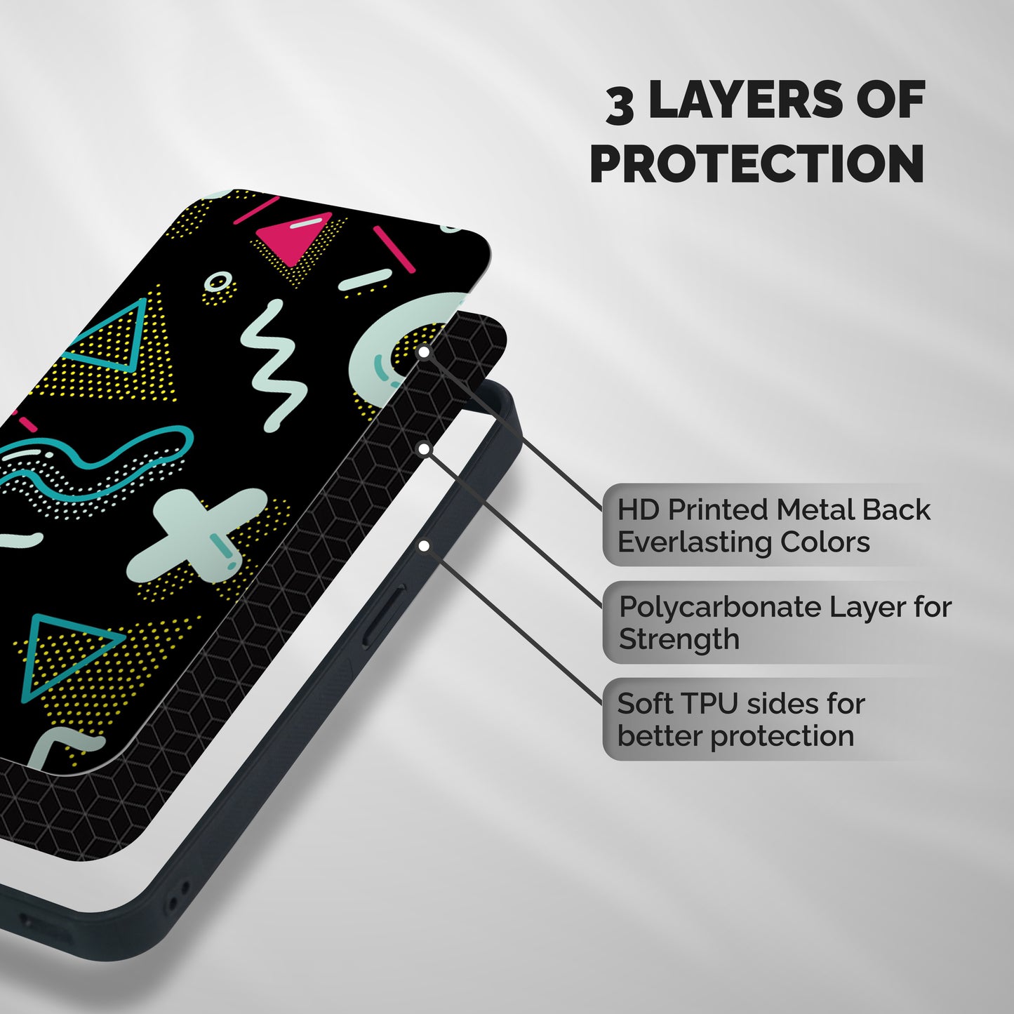 Shapes Pattern Shockproof Hybrid Protection (Metal + TPU) Back Case Cover