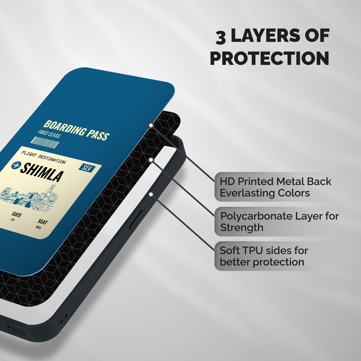 Shimla Boarding Pass Shockproof Hybrid Protection (Metal + TPU) Back Case Cover