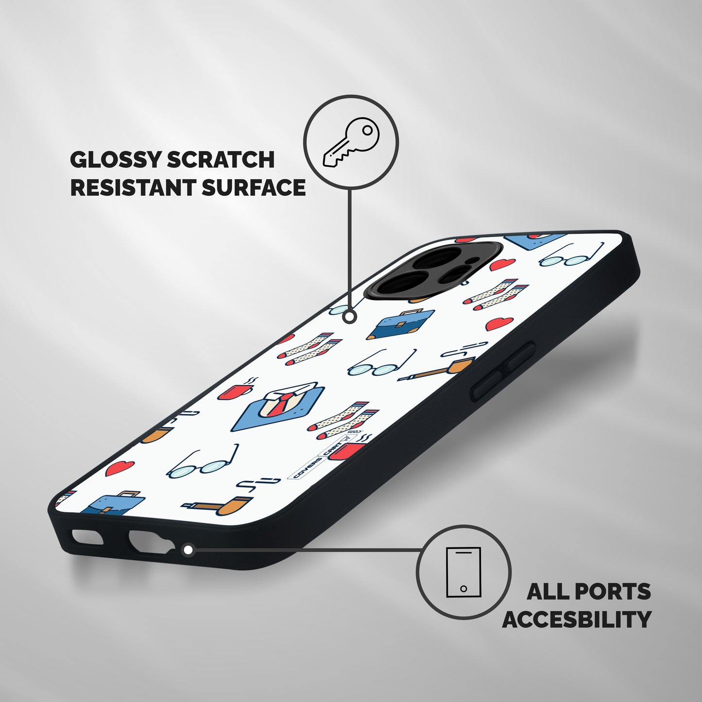 Shirt Spectacles Pattern Shockproof Hybrid Protection (Metal + TPU) Back Case Cover