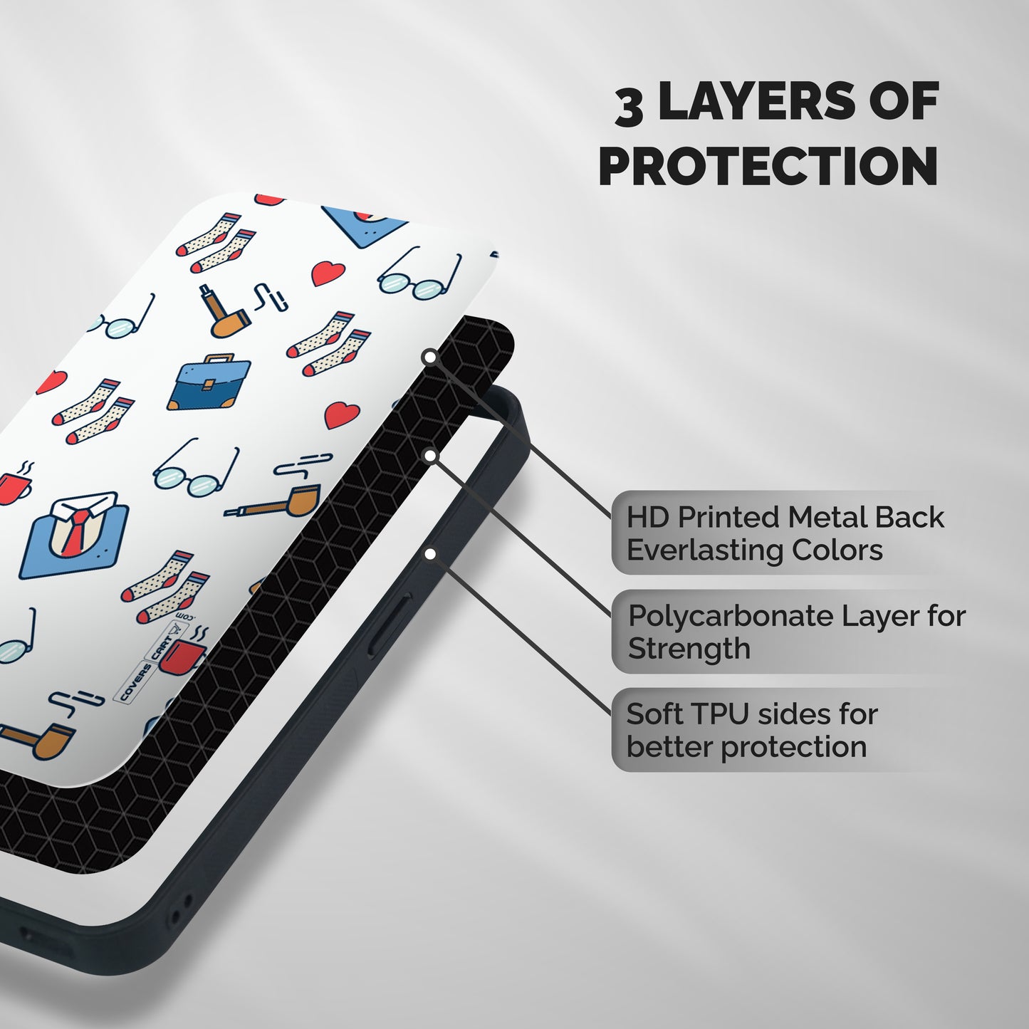 Shirt Spectacles Pattern Shockproof Hybrid Protection (Metal + TPU) Back Case Cover