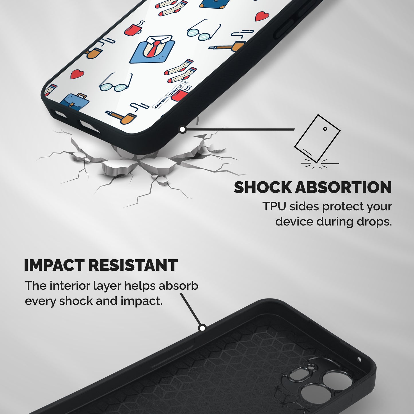Shirt Spectacles Pattern Shockproof Hybrid Protection (Metal + TPU) Back Case Cover