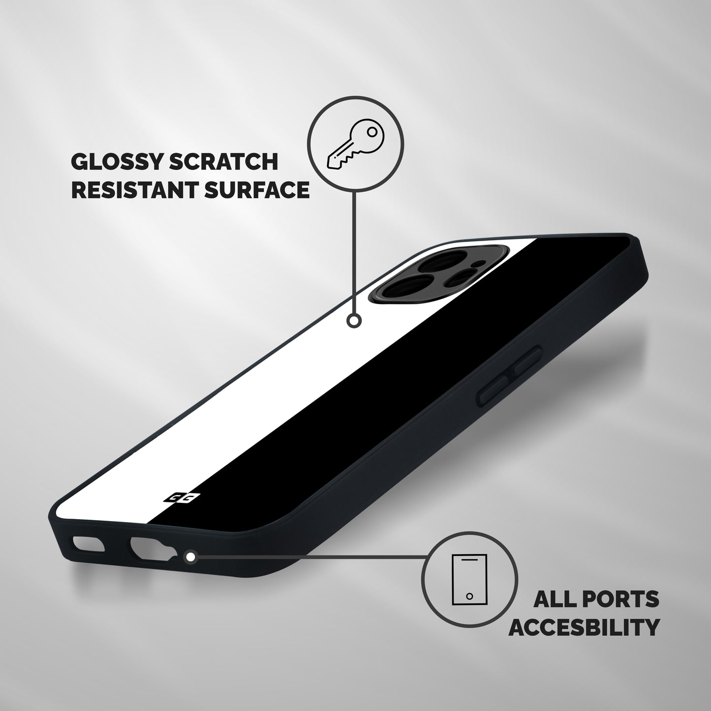 Simple Black White Shockproof Hybrid Protection (Metal + TPU) Back Case Cover
